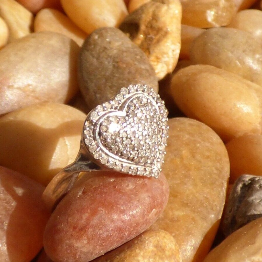 Goth Wedding 0.25 Ct Diamond Sterling Silver Ring Heart Sparkly Sz 7 Le 99